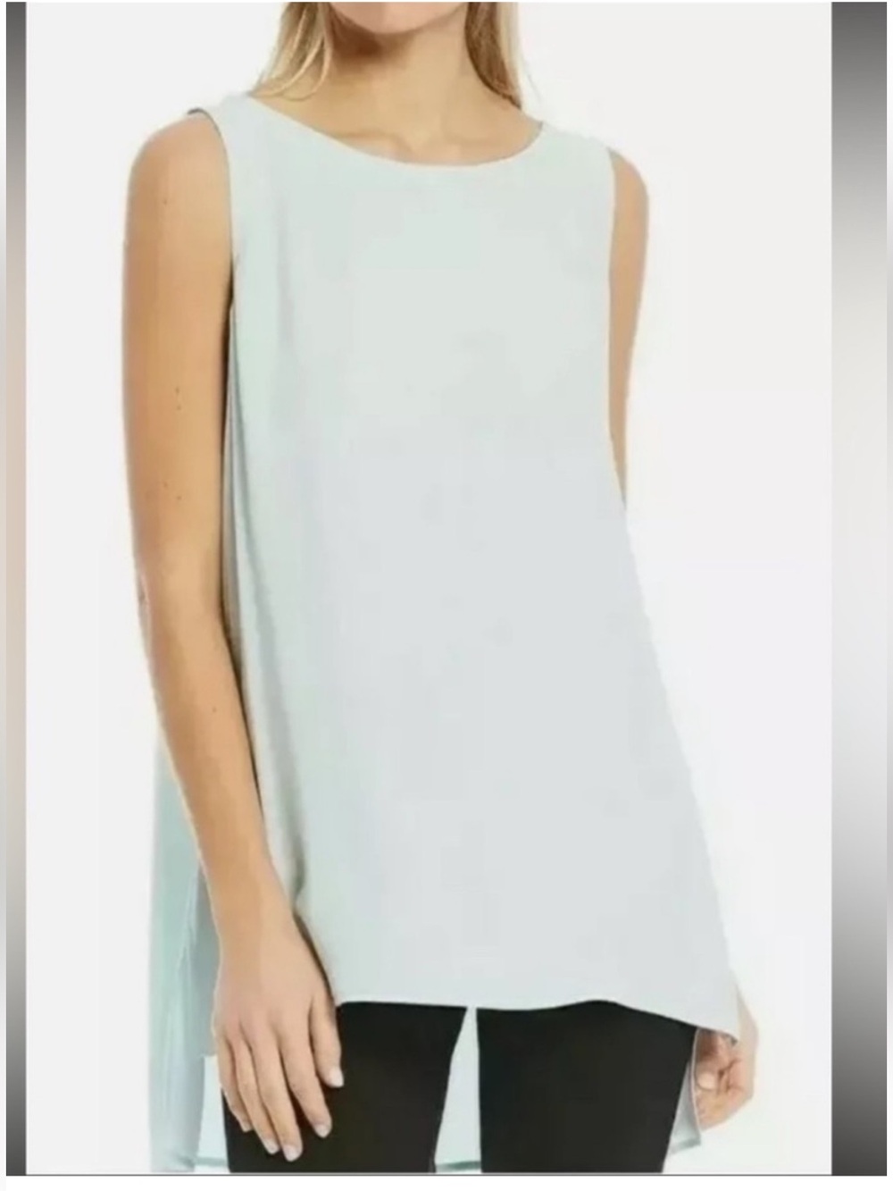 NWT Eileen Fisher Silk Georgette Crepe Boat Neck Sleeveless Long Shell